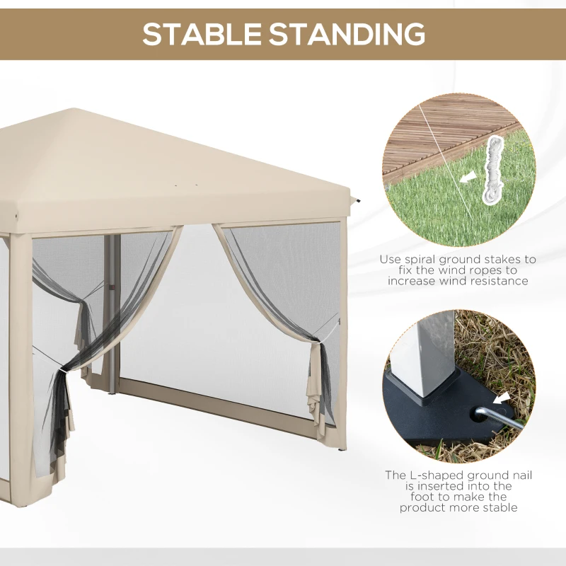 Outsunny 10' x 10' Pop Up Canopy Tent with Mesh Sidewalls, Height Adjustable, Transport Carrying Bag for Backyard Garden Patio