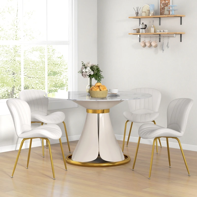 HOMCOM Dining Chairs Set of 4, Modern Accent Chair with Cushioned Backrest, Upholstery for Living Room, Cream White