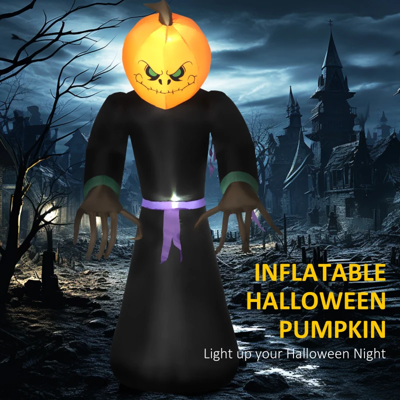 HOMCOM 7' Halloween LED Yard Decor Reaper Ghost Pumpkin, Blow Up Inflatable Outdoor Decoration, Waterproof