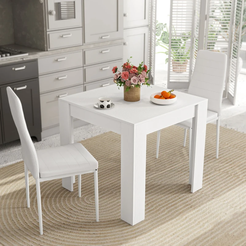 HOMCOM Dining Table Set for 2, Square Kitchen Table and Chairs, Dining Room Table and PU Leather Upholstered Chairs, White