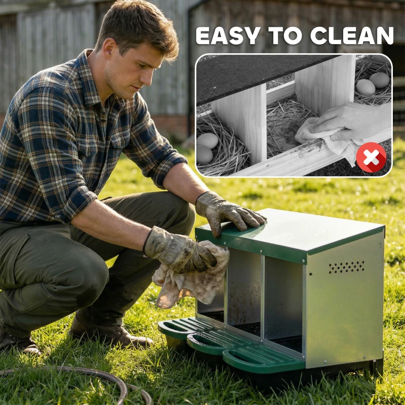 PawHut Chicken Nesting Boxes, 3 Compartment Metal Nesting Boxes for Chicken Coop, Egg Laying Boxes with Lid Cover