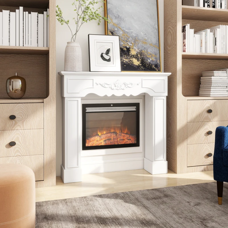 HOMCOM Baroque Fireplace Mantel, Freestanding Fireplace Surround with Leg for Electric Fireplaces, 43.3" W x 39.8" H, White