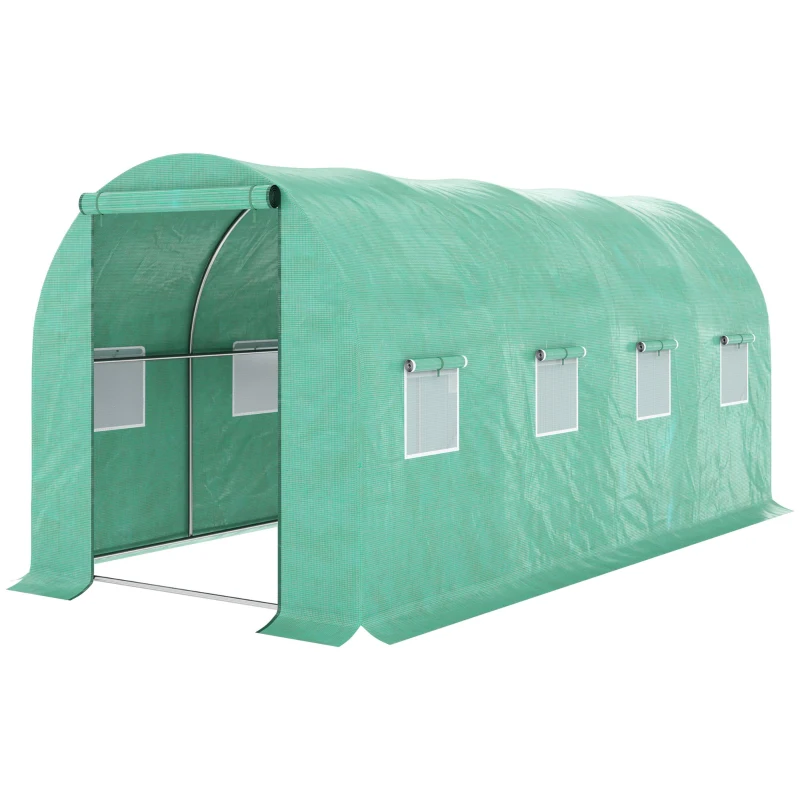 Outsunny 15' x 7' x 6.5' Walk-in Tunnel Hoop Greenhouse, Green House for Outside with PE Cover, Steel Frame, Green