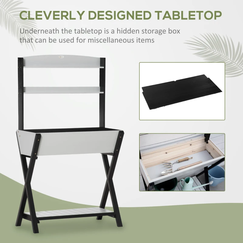 Outsunny Garden Potting Bench Table with Hidden Storage Box, Wood Outdoor Work Station with Open Top and Lower Shelf