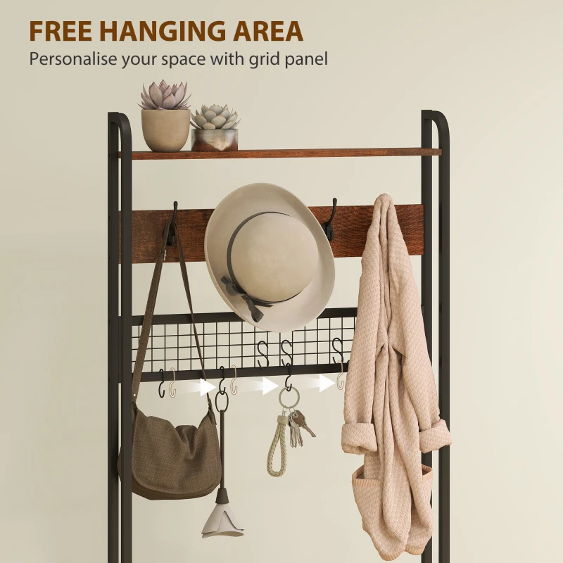 HOMCOM 5-In-1 Coat Rack Shoe Bench, Hall Tree with Bench, Shoe Cabinet, 10 Hooks for Hallway, Mud Room, Rustic Brown