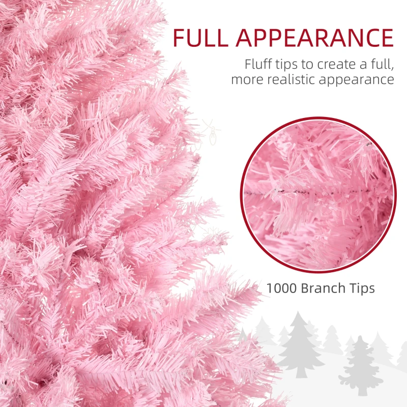 HOMCOM 6' Artificial Pink Christmas Trees, with Auto Open, Steel Base, Wide Shape for Indoor Xmas Decoration