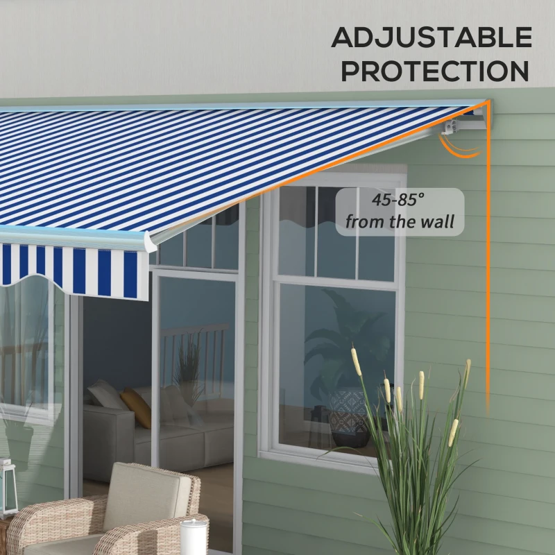 Outsunny 16.5' x 10' Electric Awning, Retractable Awning with LED Lights and Remote Controller for Door and Window, Blue/White