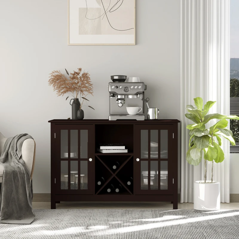 HOMCOM Sideboard, Glass Door Serving Buffet Cabinet, Liquor Cabinet with Adjustable Shelves, 12 Bottle Wine Rack for Living Room, Kitchen, Espresso