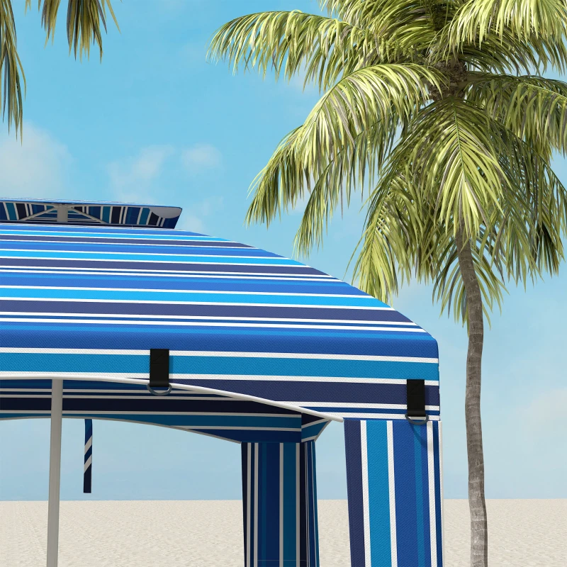 Outsunny 5.8' x 5.8' Cabana Umbrella for Travel, Walls, Vents, Ruffles, Carry Bag, Beach Umbrella, Blue Stripe