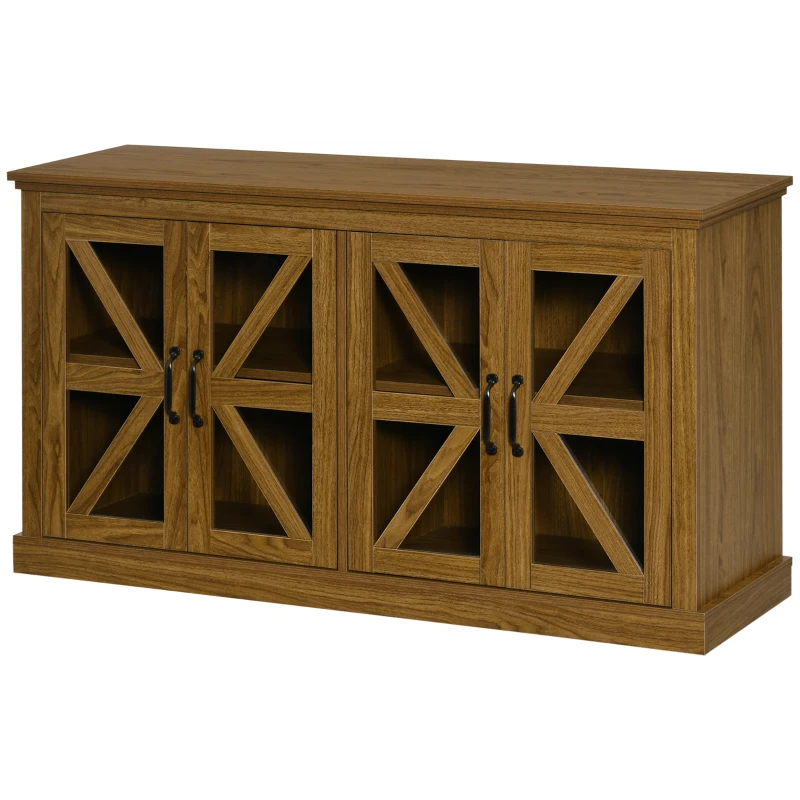 HOMCOM Sideboard Buffet Cabinet, Glass Door Credenza, Coffee Bar Cabinet with Adjustable Shelf, Natural