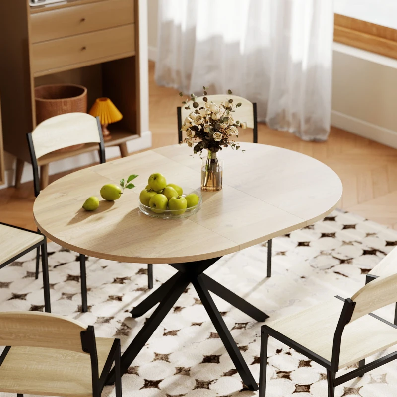 HOMCOM 39.5"-53" Extendable Dining Table for 4-6, Industrial Kitchen Table with Butterfly Leaf and X-Shape Base, Natural Wood
