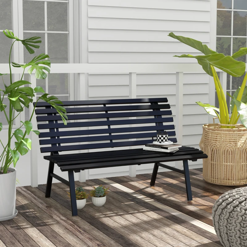 Outsunny Outdoor Bench Patio Bench, Aluminum Lightweight Park Bench with Slatted Seat, Black