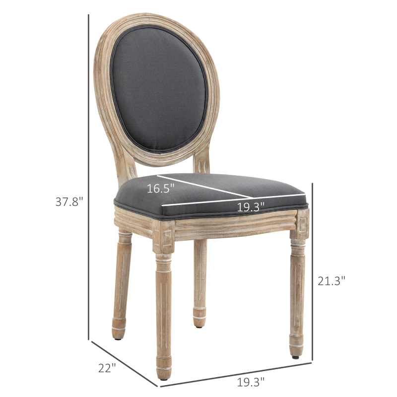 HOMCOM French-Style Upholstered Dining Chair Set, Armless Accent Side Chairs with Backrest and Linen-Touch Upholstery, Set of 2, Gray