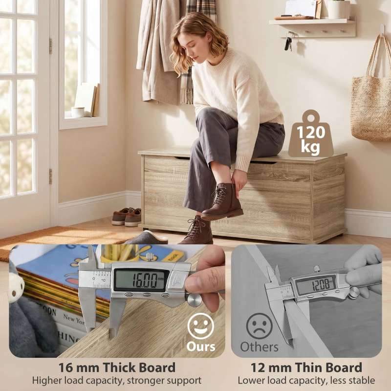 HOMCOM 39.5" Storage Chest with 2 Safety Hinges, Storage Box Organizer with Flip-Top Lid, Entryway Storage Bench, Oak