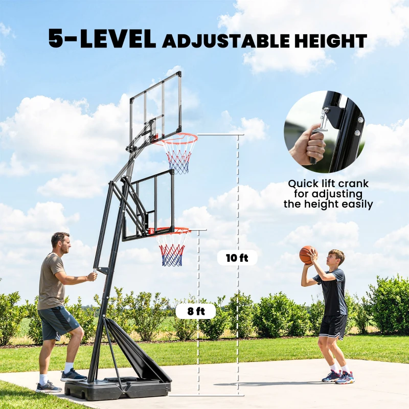 Soozier Portable Basketball Hoop Outdoor, 8-10ft Adjustable Basketball Goal, 43 Inch Shatterproof Backboard, Hand-Crank Lift