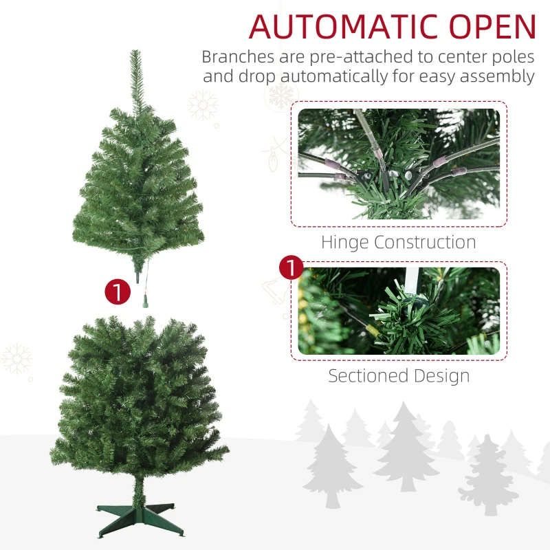 HOMCOM 5' Artificial Prelit Christmas Trees with Warm White or Colorful LED Lights, Auto Open