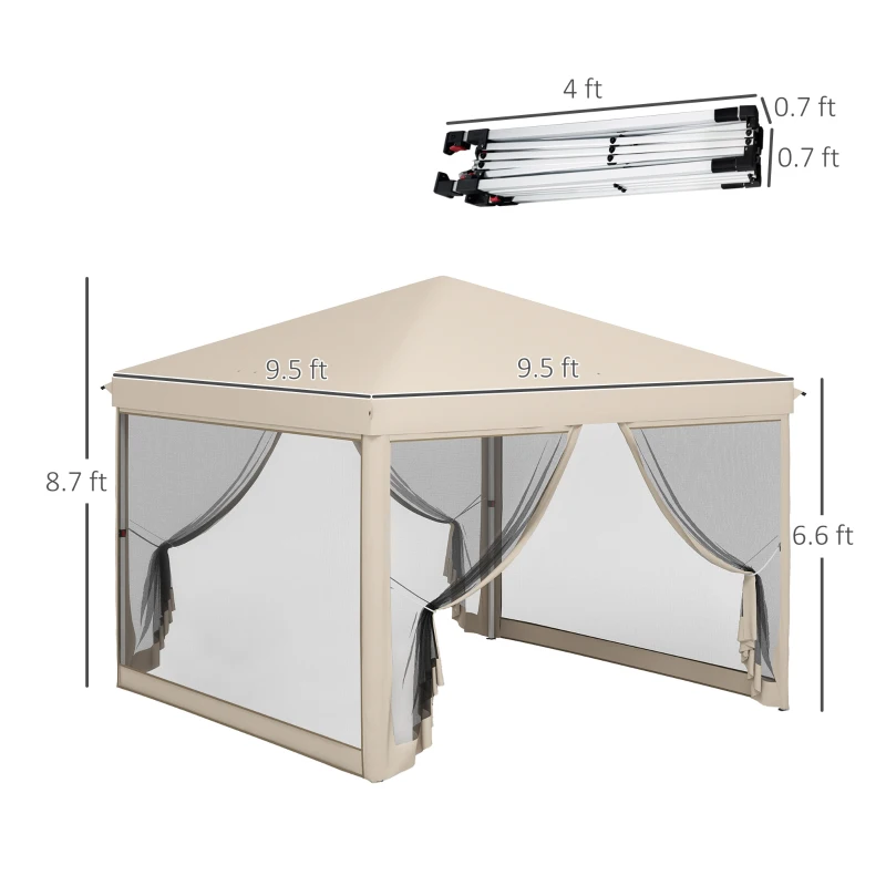 Outsunny 10' x 10' Pop Up Canopy Tent with Mesh Sidewalls, Height Adjustable, Transport Carrying Bag for Backyard Garden Patio