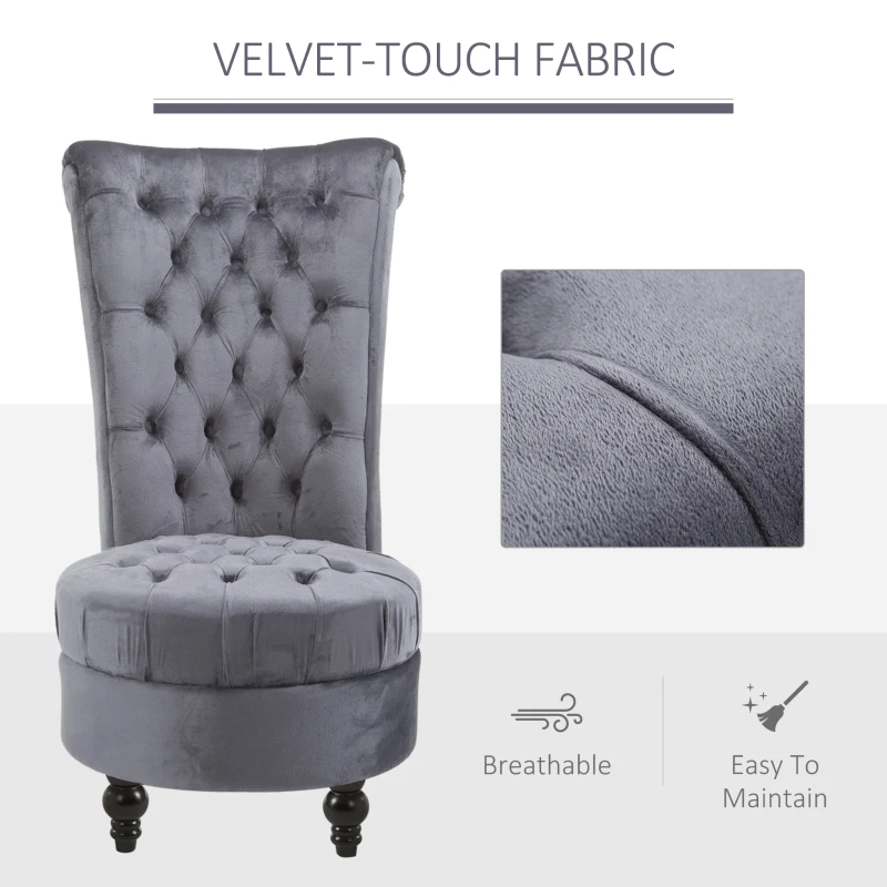 HOMCOM 45" Tufted High Back Velvet Accent Chair Living Room Soft Padded Couch Lounge Ash Grey