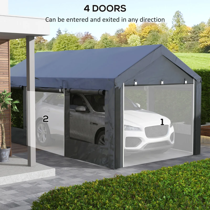 Outsunny 10' x 20' Carport, Heavy Duty Portable Garage, Height Adjustable, with 4 Mesh Windows and 4 Doors, Gray