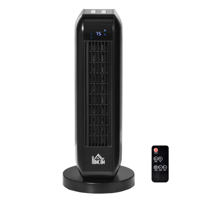 HOMCOM 1500W Ceramic Space Heater, 2-In-1 Oscillating Portable Heater with Three Heating Modes(High, Low, Fan), Timer, Remote Control, for Indoor Use, Black