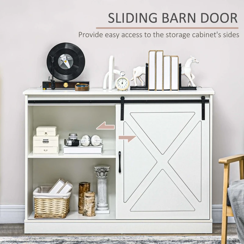 HOMCOM Farmhouse Kitchen Sideboard, Buffet Cabinet with Sliding Barn Door and 3 Storage Drawers for Living Room, White
