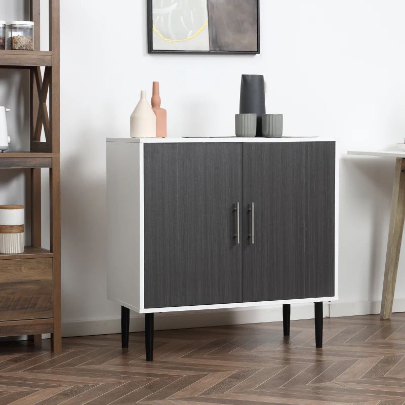 HOMCOM Sideboard Buffet Cabinet, Kitchen Storage Cabinet with Double Door Cupboards, Adjustable Shelf and Steel Legs, Gray