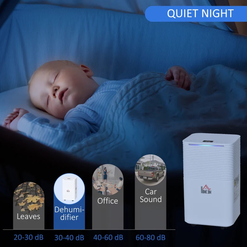 HOMCOM 1500 sq.Ft Portable Quiet Dehumidifier for Home Laundry Room Bedroom Basement, 25pt Electric Moisture Air De-Humidifier with 3 Modes