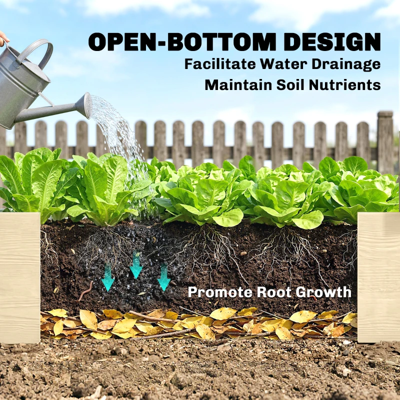 Outsunny 96" x 24" x 10" Wooden Raised Garden Bed with 2 Planter Boxes and Non-woven Fabric Liner for Patio, Natural