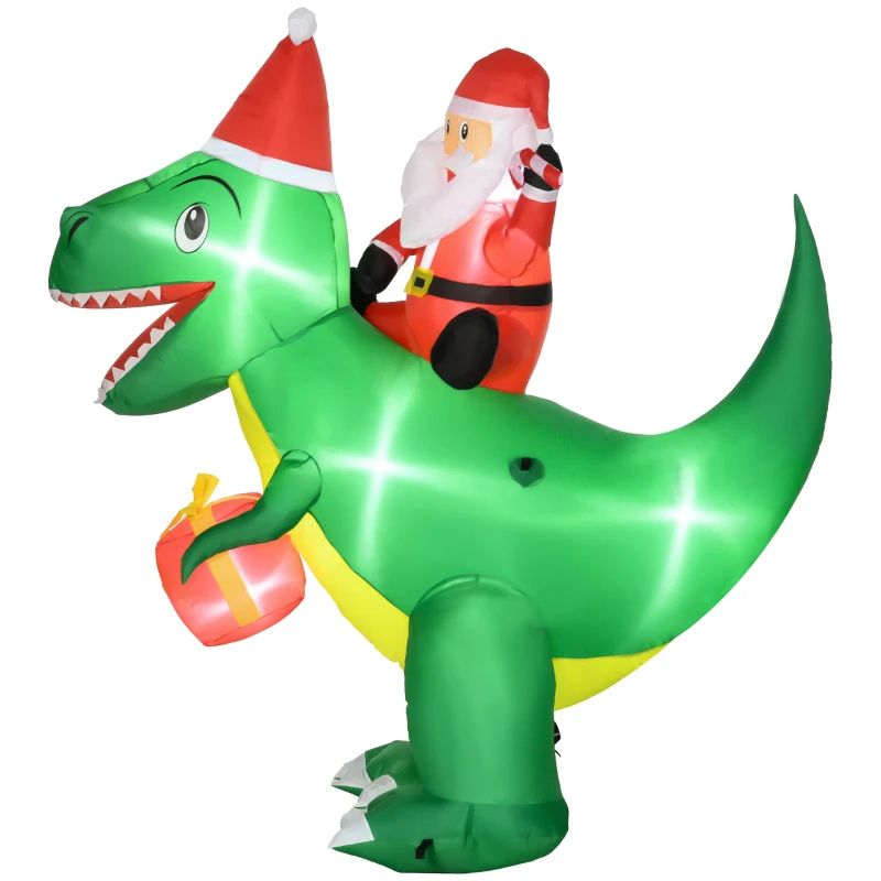 HOMCOM 6ft Christmas Inflatable Santa Claus Riding Dinosaur for Outdoor, Yard Blow Up Decoration with LED Lights for Party