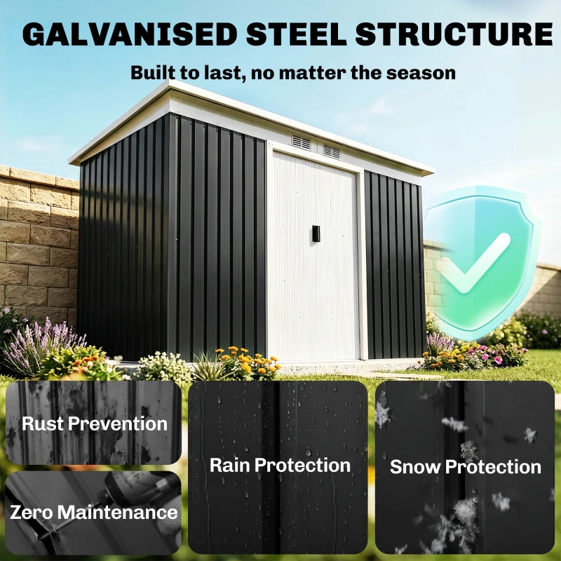 Outsunny 9' x 4' Metal Outdoor Storage Shed, Tool House with Double Lockable Doors for Backyard, Patio, Lawn, Garage, Dark Gray