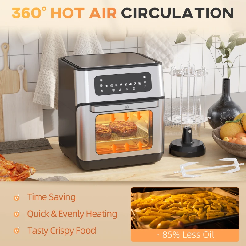 HOMCOM 10.5 Quart Air Fryer Oven with 8 Preset Cooking Menus, 1500W Air Fryer Toaster Oven, Countertop Convection Oven with 9 Accessories, Non-Stick Coating, Digital LED Screen