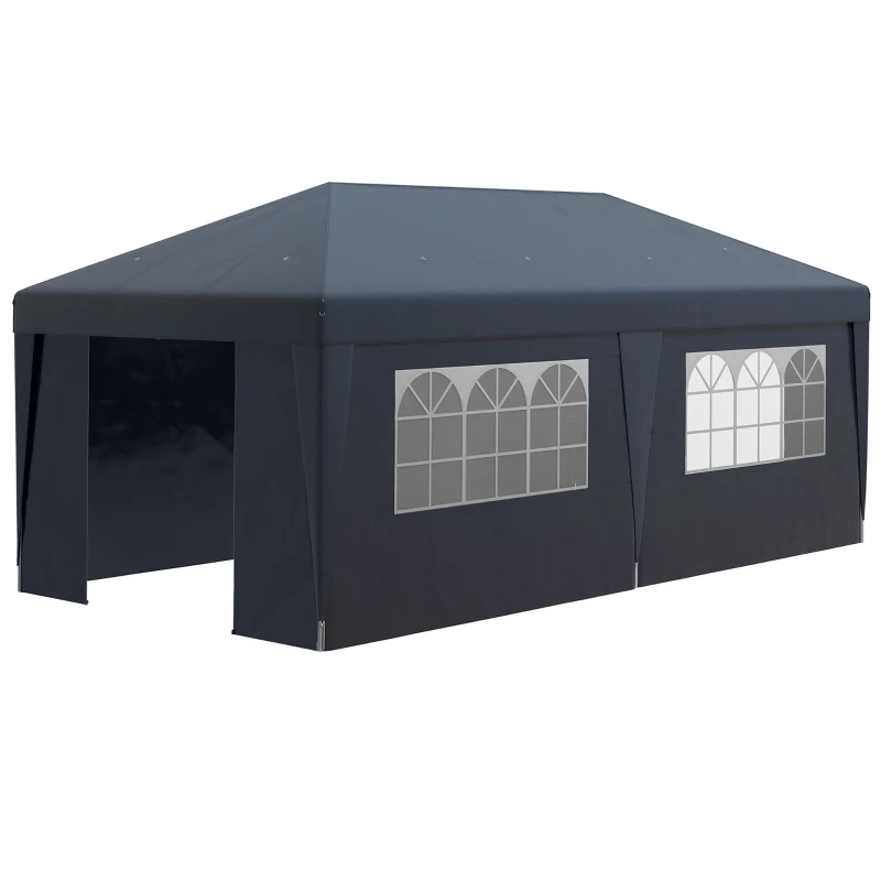Outsunny 10' x 19.5' Pop Up Canopy Tent Height Adjustable Event Shelter w/ Sidewalls, Leg Weight Bags, Wheeled Carry Bag, Blue