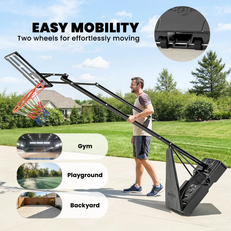 Soozier Portable Basketball Hoop Outdoor, 8-10ft Adjustable Basketball Goal, 43 Inch Shatterproof Backboard, Hand-Crank Lift
