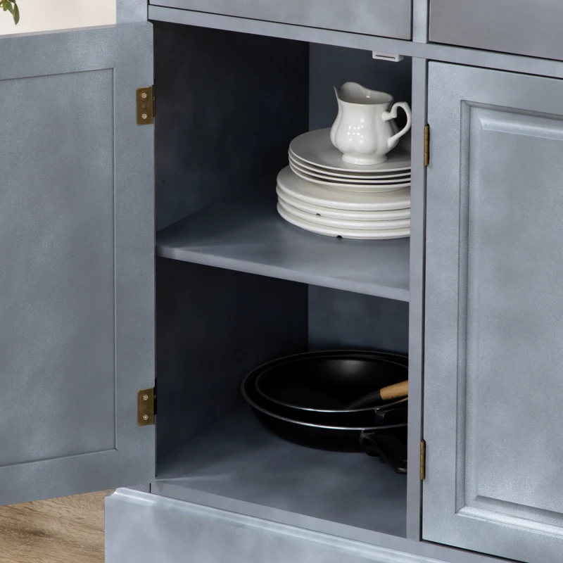 HOMCOM Sideboard Buffet Kitchen Sideboard Cabinet with 3 Drawers 3 Door Cabinets Adjustable Shelf for Living Room Gray
