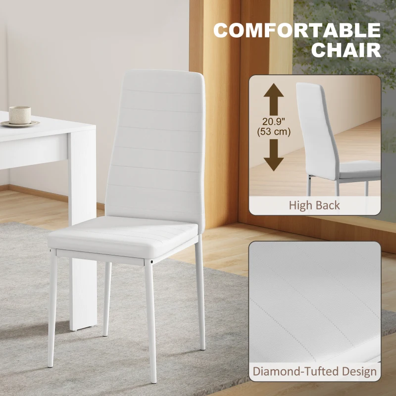 HOMCOM Dining Table Set for 2, Square Kitchen Table and Chairs, Dining Room Table and PU Leather Upholstered Chairs, White