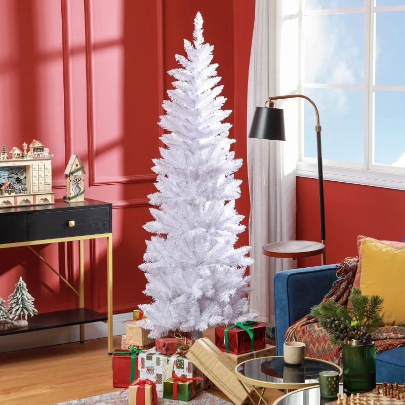 HOMCOM 6ft Tall Pencil Artificial Christmas Tree with 479 Branch Tips with Steel Base, White