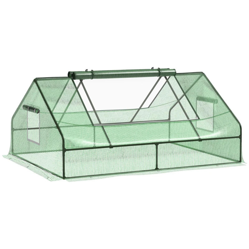Outsunny 71" x 55" x 32" Mini Tunnel Greenhouse, Garden Planting Shed, Outdoor Flower Planter Warm House with Zipper Windows and Door, Green