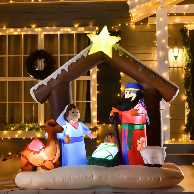 HOMCOM 6' Christmas Inflatable Nativity Scene, Outdoor Blow-Up Yard Decoration with LED Lights Display