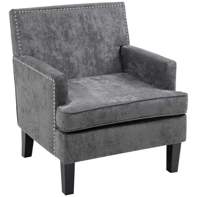 HOMCOM Modern Accent Chair Velvet Armchair, Dark Gray