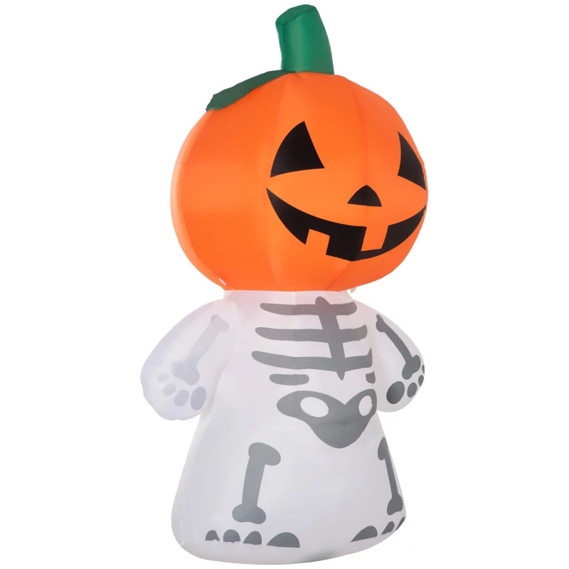 HOMCOM 6ft Halloween Inflatables Outdoor Decorations, Smiling Skeleton Ghost with Pumpkin Head, Blow Up LED Yard Decor for Garden, Lawn, Party, Holiday, Waterproof