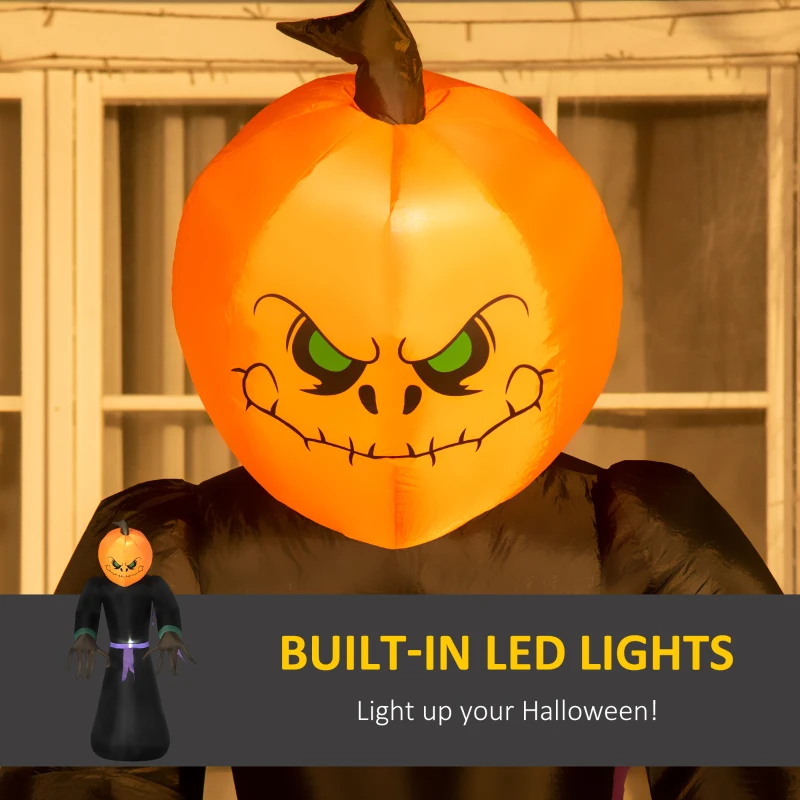 HOMCOM 7' Halloween LED Yard Decor Reaper Ghost Pumpkin, Blow Up Inflatable Outdoor Decoration, Waterproof