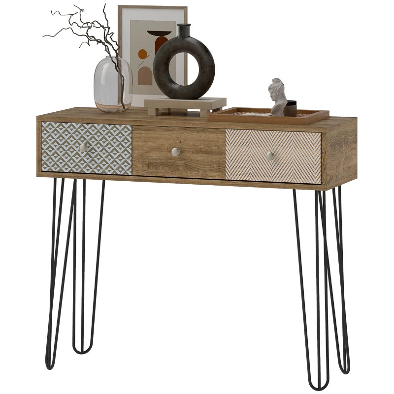 HOMCOM Narrow Console Table with Drawers, 35" Entryway Table with Hairpin Legs for Hallway, Foyer, Living Room, Brown