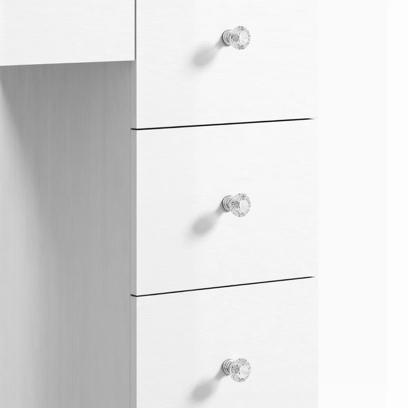 HOMCOM Vanity Desk with 10 Dimmable LED Lights, Mirror Dressing Table with 7 Drawers and Charging Station, White