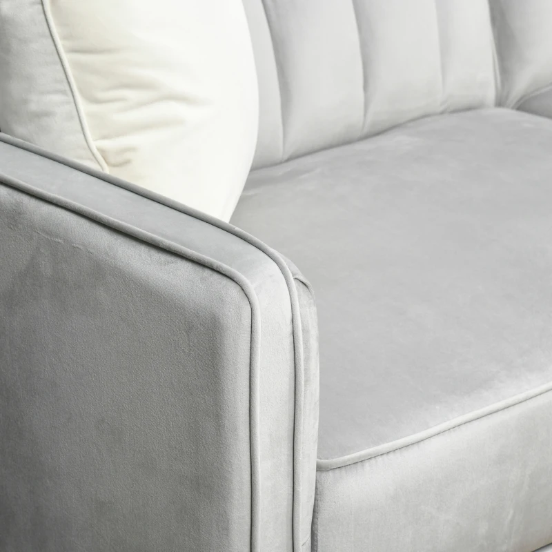 HOMCOM Convertible Sofa Sleeper Futon with Split Back Design Recline, Thick Padded Velvet-Touch Cushion Seating and Wood Legs, Light Grey