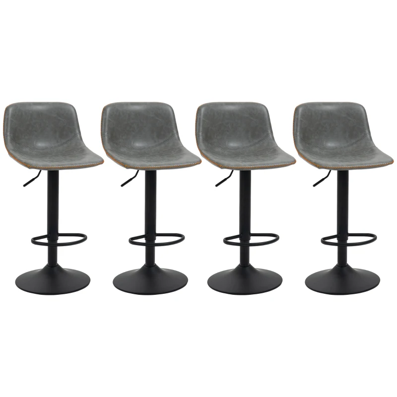 HOMCOM Adjustable Bar Stools, Swivel Bar Height Chairs Barstools Padded with Back for Kitchen, Counter, and Home Bar, Set of 4, Gray