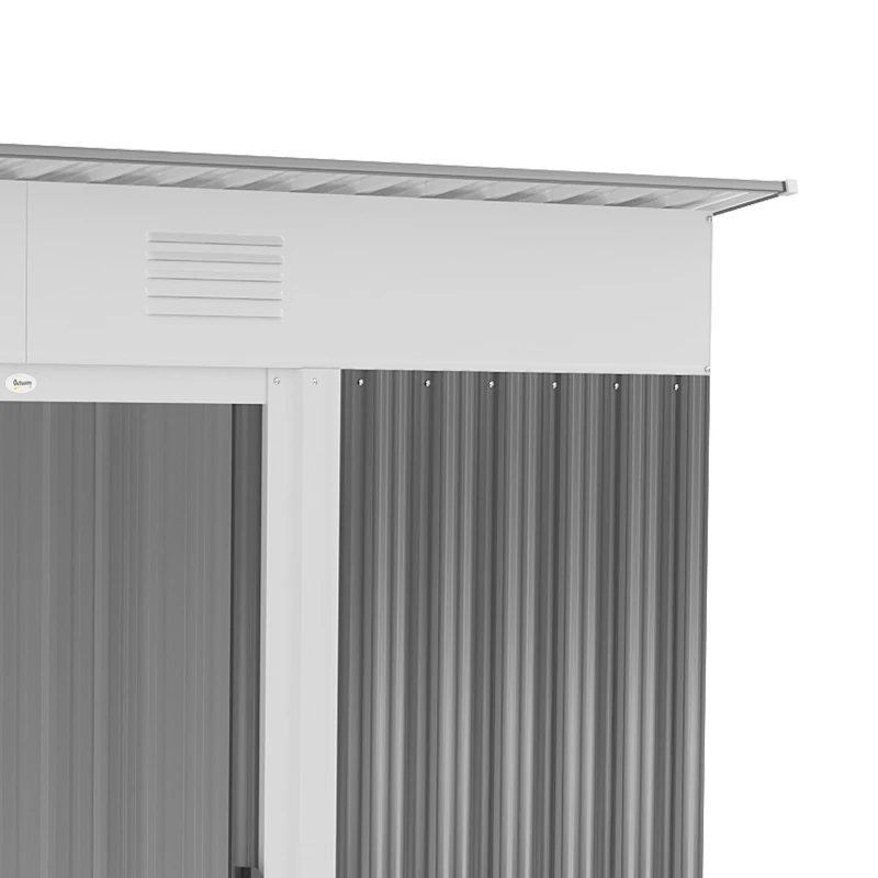 Outsunny 8' x 3.5' Metal Lean to Garden Shed, Outdoor Storage Shed, Garden Tool House with Double Sliding Doors, 2 Air Vents for Backyard, Patio, Lawn, Gray