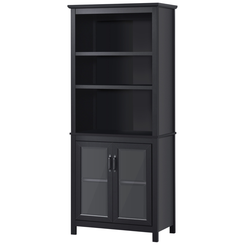HOMCOM 3-Tier Multifunctional Bookcase, Storage Bookshelf, Display Shelves with Glass Doors, Open Compartments and Adjustable Shelves for Home Office, Living Room, Study, Black