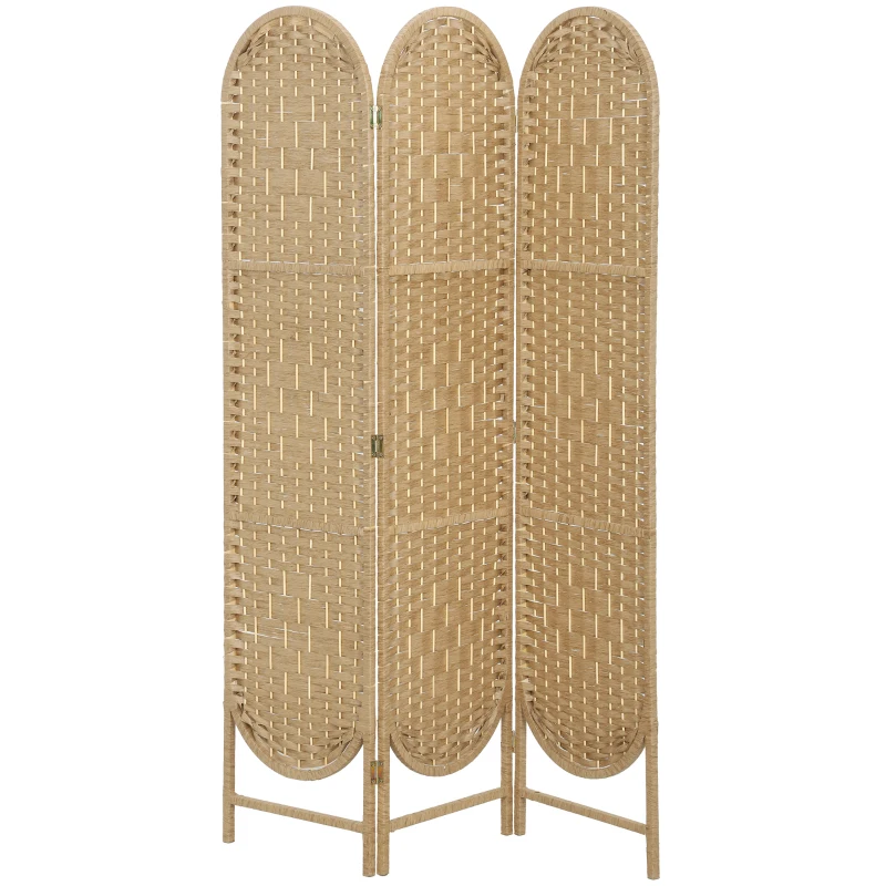 HOMCOM Bohemian Privacy Screen, Folding Room Divider with 3 Panels and Arched Top for Bedroom Living Room Office, Natural Wood