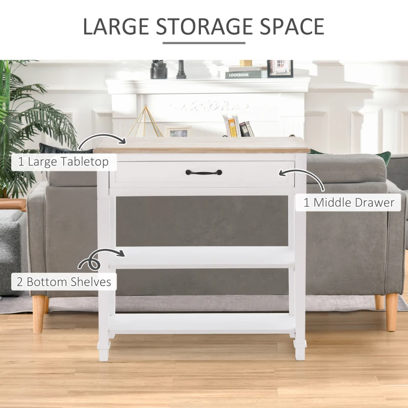 HOMCOM Modern Style Sofa Console Entry Hallway Table with Drawer and Shelves, Sturdy Build, and Large Storage, White