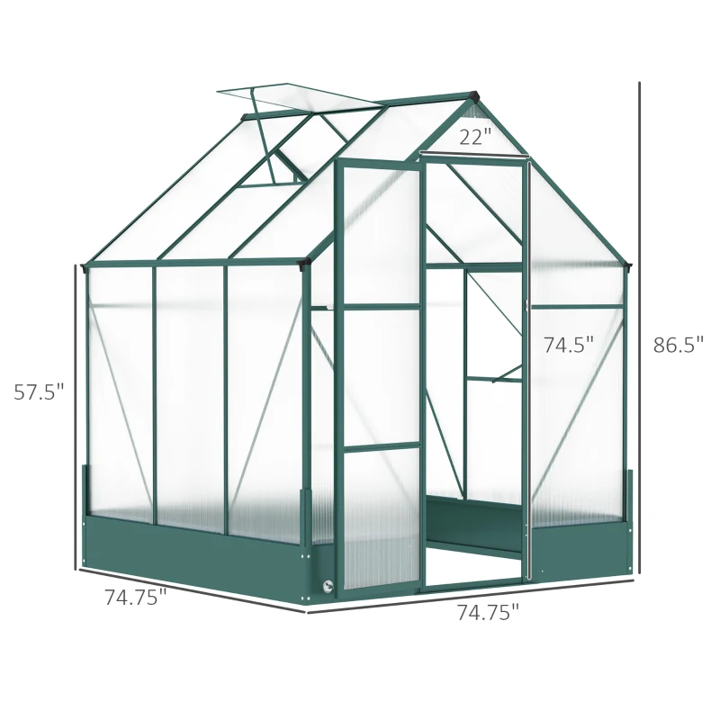 Outsunny 6' x 6' x 7' Walk-in Plant Polycarbonate Greenhouse with Temperature Controlled Window Hobby Greenhouse for Backyard/Outdoor